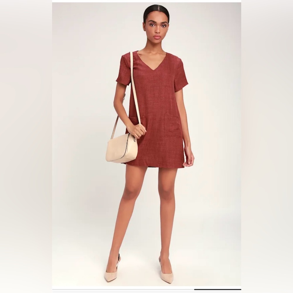 Poppy rust rose v-neck shift dress in size Small